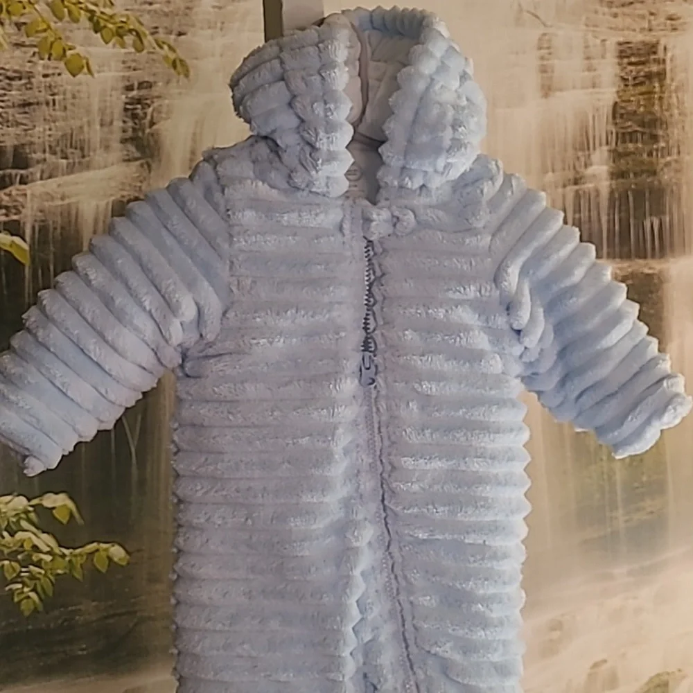 New! Wonder Nation baby blue 3-6 month zip up winter fleece onesie coat